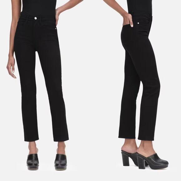 Frame Denim Le High Straight Film Noir Black High Rise Stretch Jeans 24 LHST403 - Picture 1 of 16